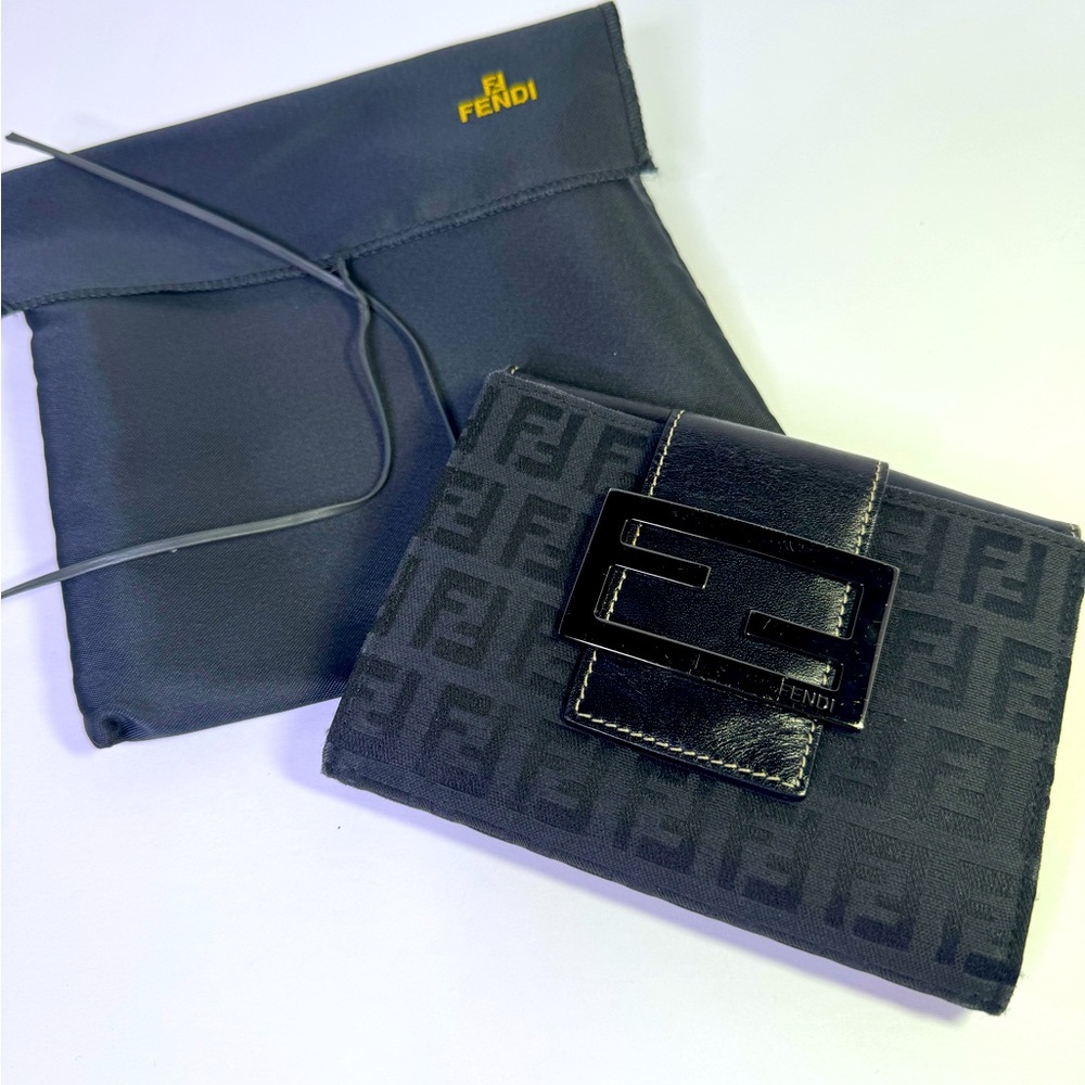 Fendi Black Trifold Wallet with Logo Design